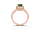 Rose gold Oval Cut Peridot Scalloped Halo Engagement Ring with Round Shared Prong Band_15