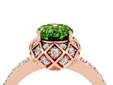 Rose gold Oval Cut Peridot Scalloped Halo Engagement Ring with Round Shared Prong Band_16