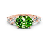 Rose gold Oval Cut Peridot Scattered Round Accent Ring with Prong Setting_12