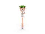 Rose gold Oval Cut Peridot Scattered Round Accent Ring with Prong Setting_14
