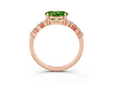 Rose gold Oval Cut Peridot Scattered Round Accent Ring with Prong Setting_15