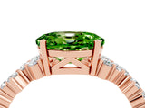 Rose gold Oval Cut Peridot Scattered Round Accent Ring with Prong Setting_16