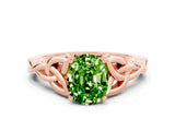 Rose gold Oval Cut Peridot Solitaire Celtic Knot Ring with Four-Prong Setting_12