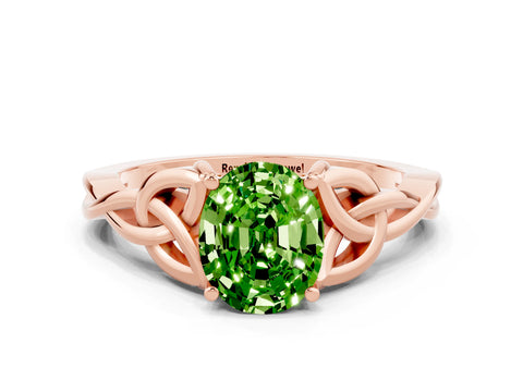 Rose gold Oval Cut Peridot Solitaire Celtic Knot Ring with Four-Prong Setting_12