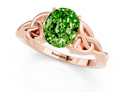 Rose gold Oval Cut Peridot Solitaire Celtic Knot Ring with Four-Prong Setting_13