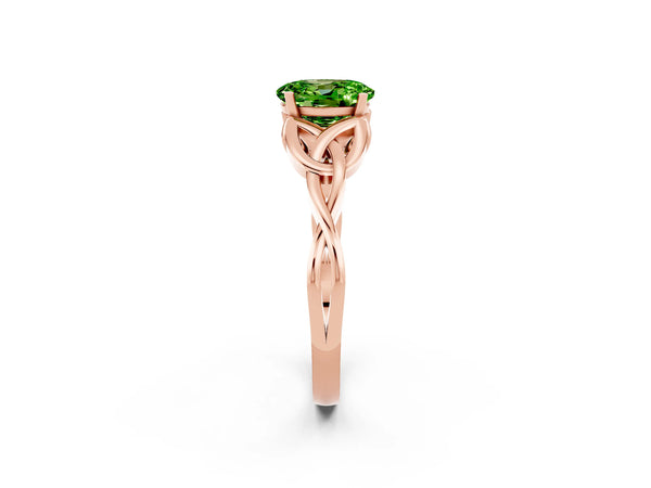 Rose gold Oval Cut Peridot Solitaire Celtic Knot Ring with Four-Prong Setting
