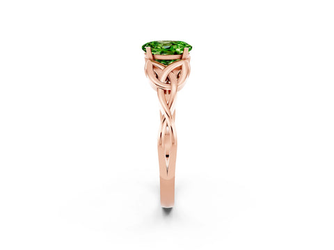 Rose gold Oval Cut Peridot Solitaire Celtic Knot Ring with Four-Prong Setting_14