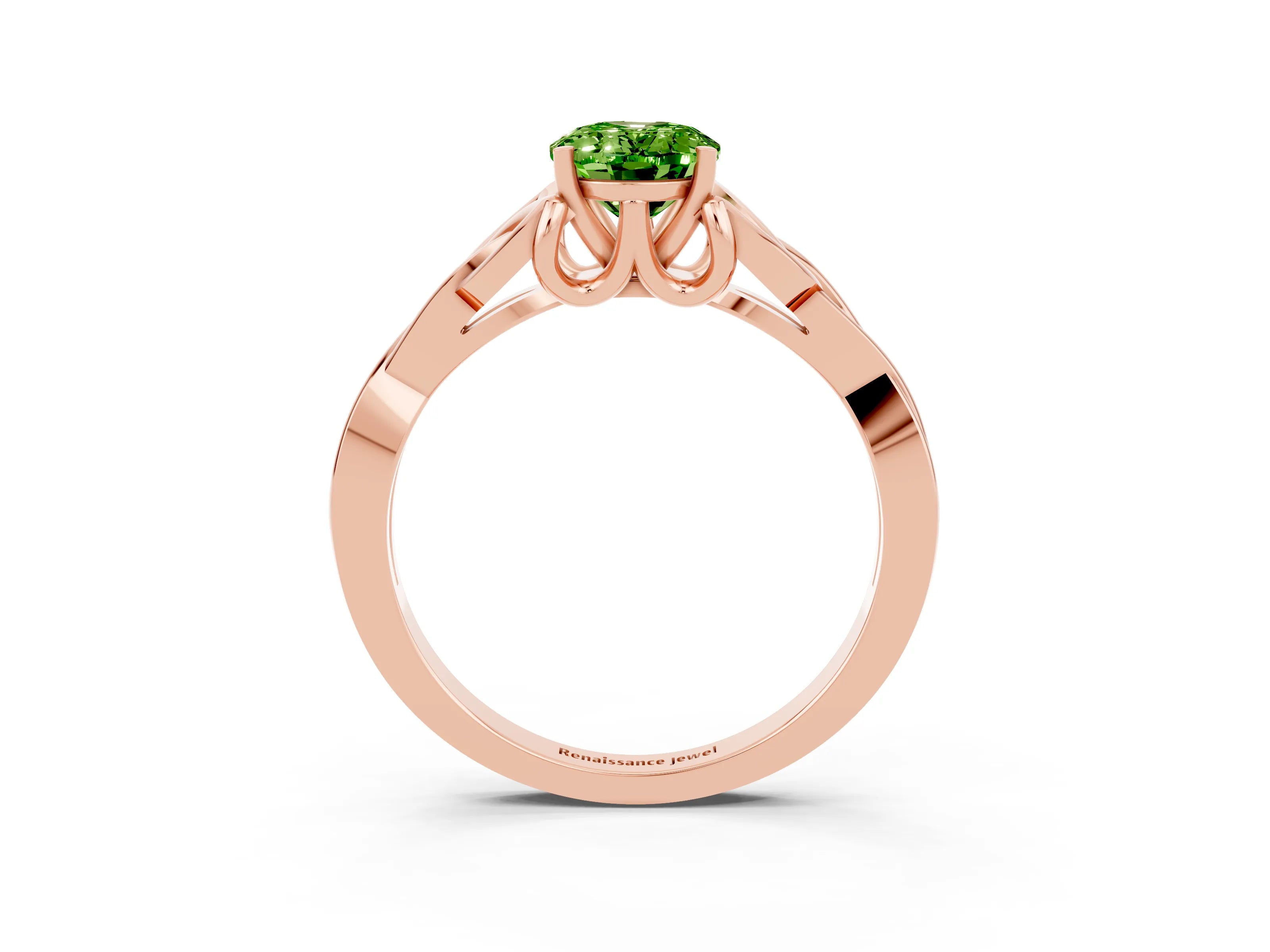 Rose gold Oval Cut Peridot Solitaire Celtic Knot Ring with Four-Prong Setting_15