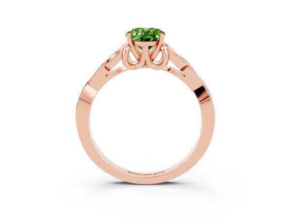 Rose gold Oval Cut Peridot Solitaire Celtic Knot Ring with Four-Prong Setting