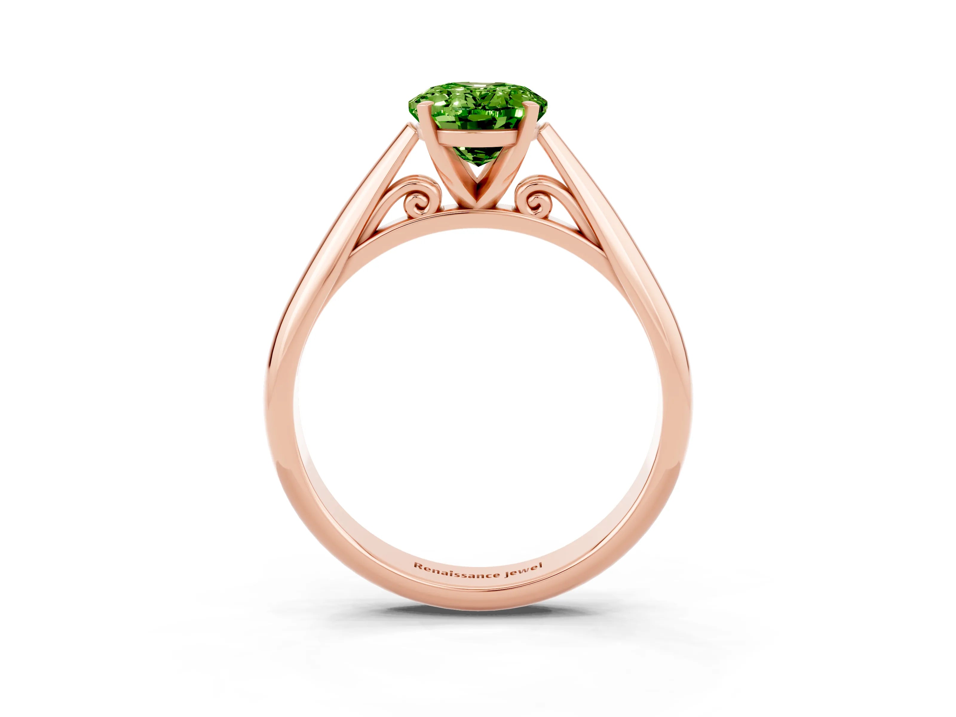 Rose gold Oval Cut Peridot Solitaire Engagement Ring with Cathedral Setting and Four-Prong Mount_15