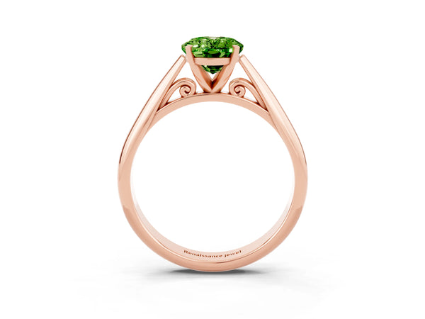 Rose gold Oval Cut Peridot Solitaire Engagement Ring with Cathedral Setting and Four-Prong Mount