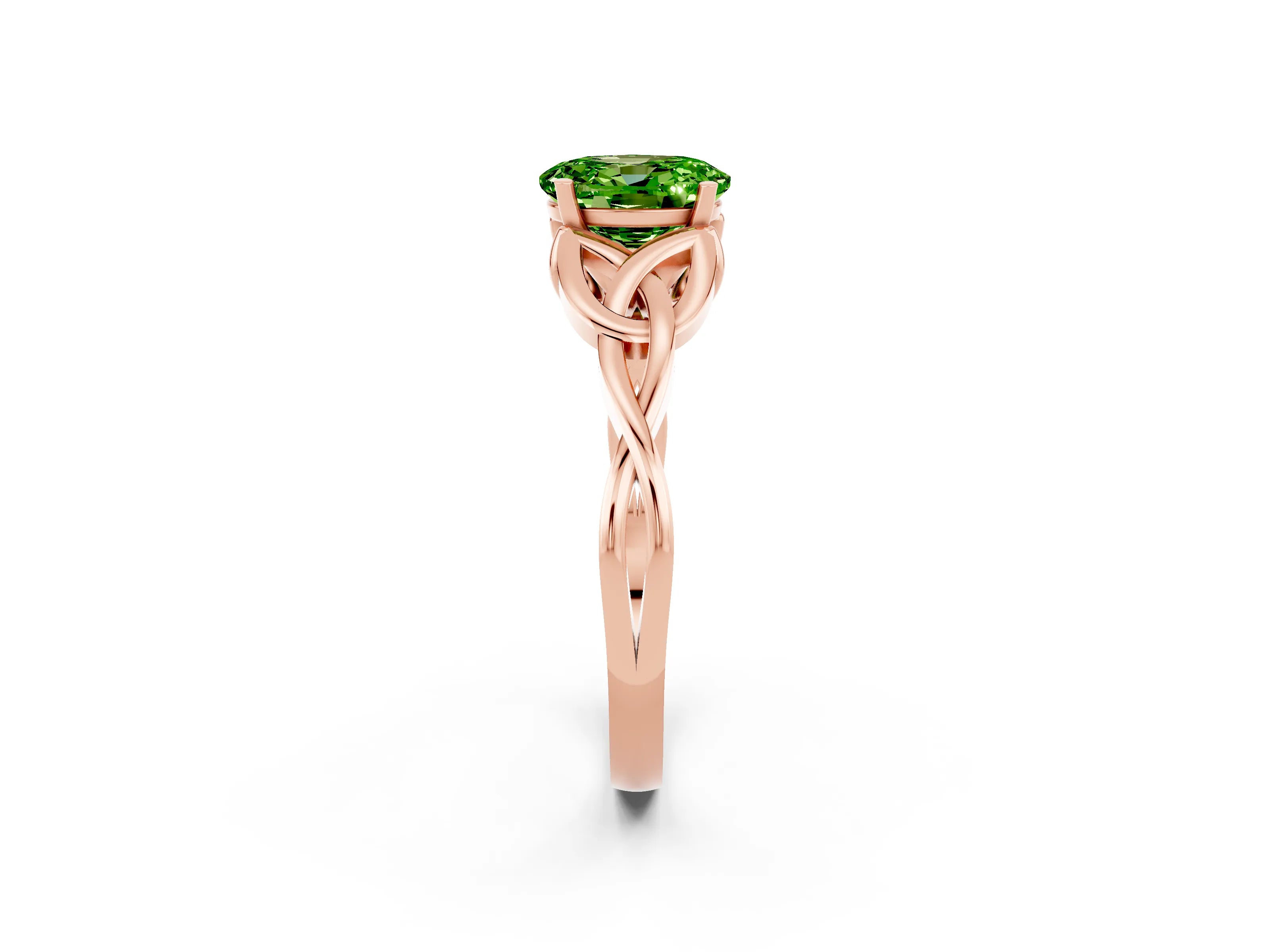 Rose gold Oval Cut Peridot Solitaire Engagement Ring with Celtic Knot Band and Four-Prong Setting_2