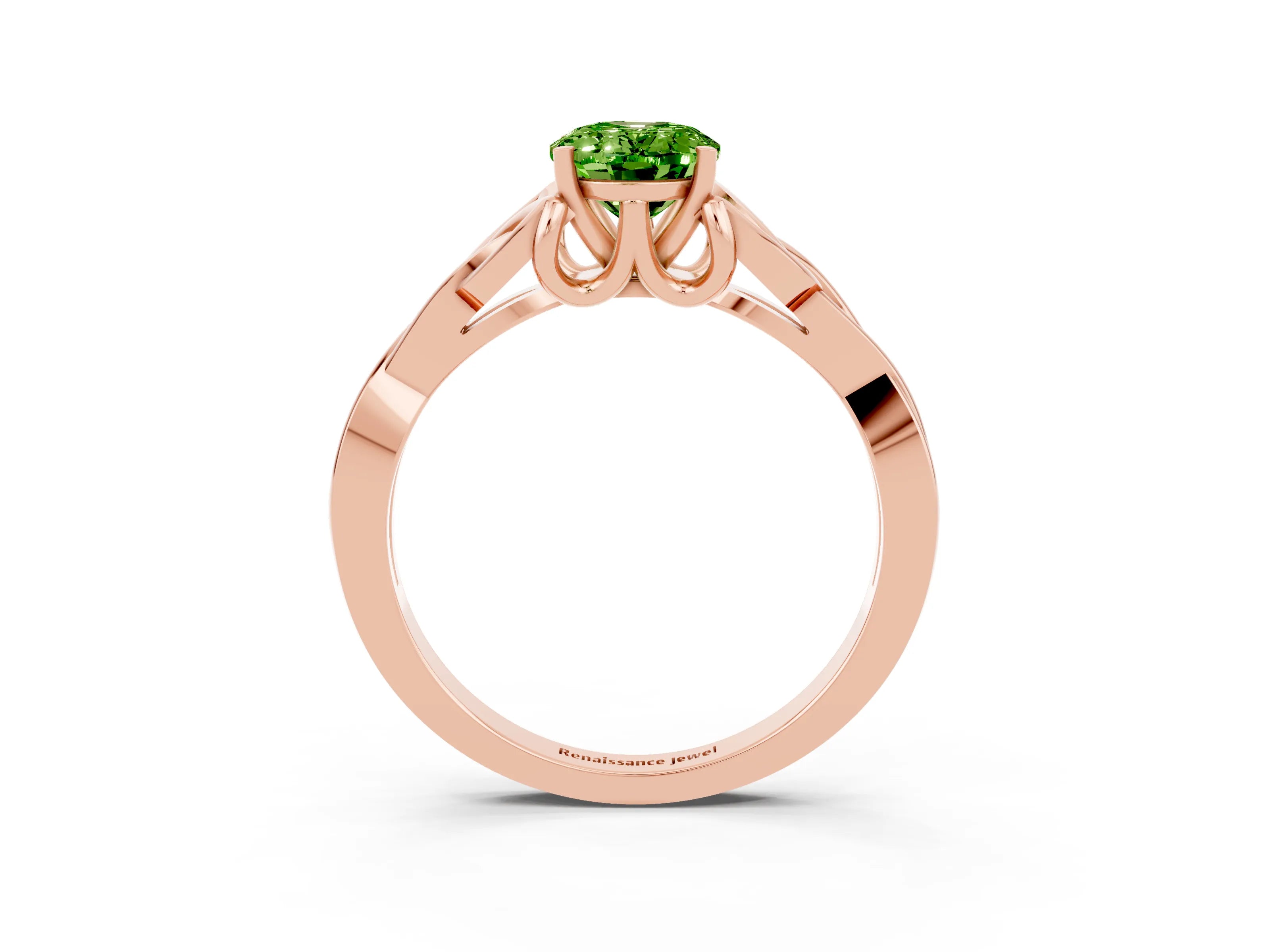 Rose gold Oval Cut Peridot Solitaire Engagement Ring with Celtic Knot Band and Four-Prong Setting_3