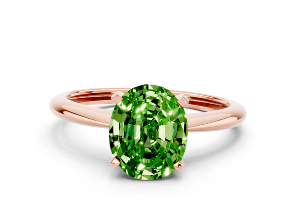 Rose gold Oval Cut Peridot Solitaire Engagement Ring with Classic Band and Four-Prong Setting
