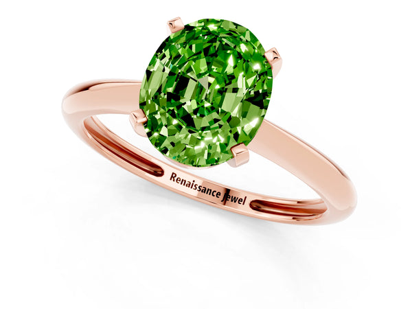 Rose gold Oval Cut Peridot Solitaire Engagement Ring with Classic Band and Four-Prong Setting