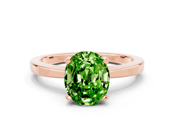 Rose gold Oval Cut Peridot Solitaire Engagement Ring with Classic Band and Four-Prong Setting
