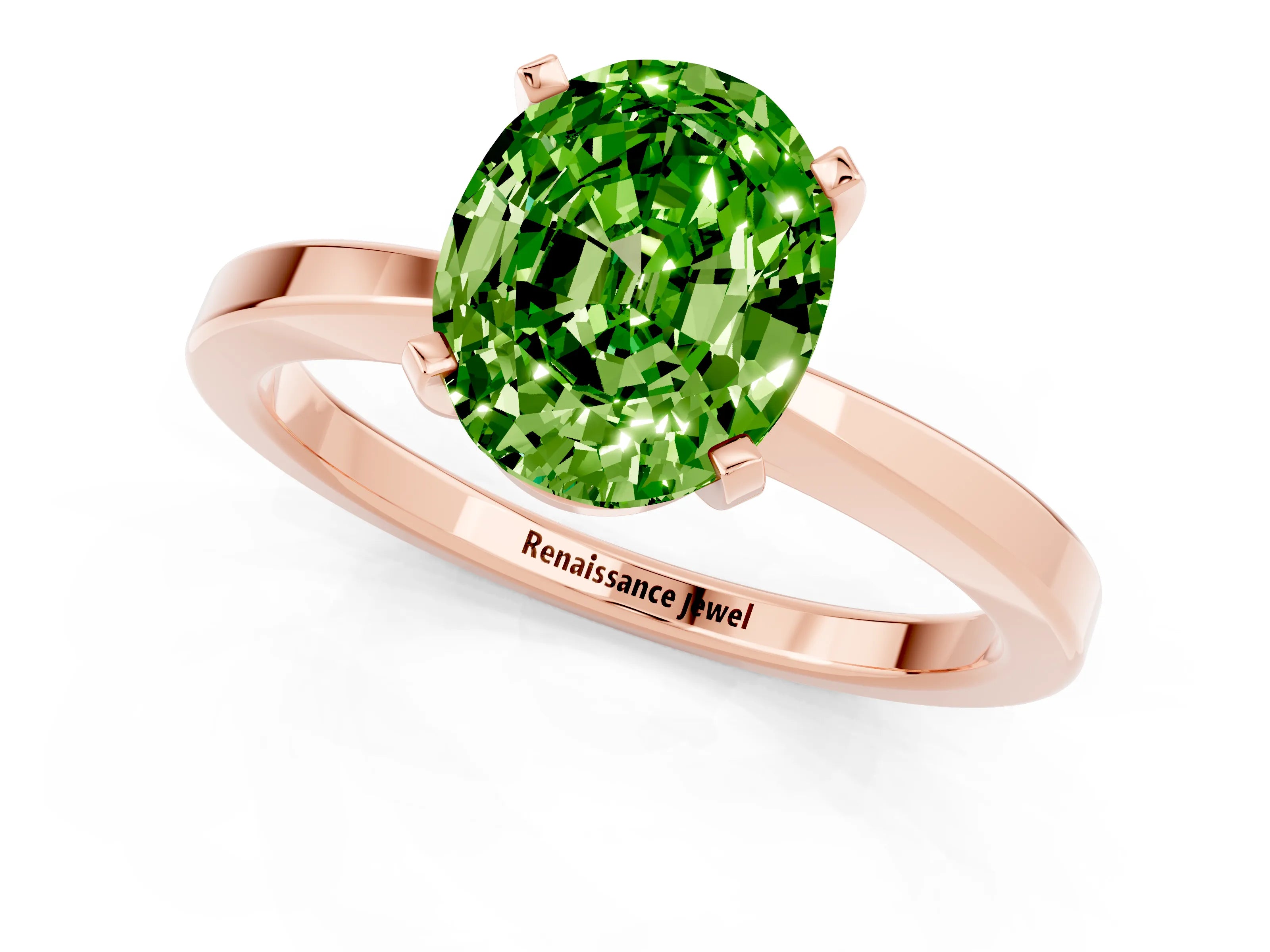 Rose gold Oval Cut Peridot Solitaire Engagement Ring with Classic Band and Four-Prong Setting_25