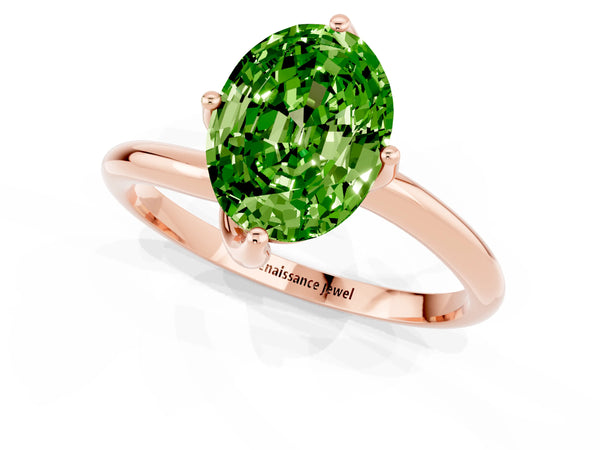 Rose gold Oval Cut Peridot Solitaire Engagement Ring with Four-Prong Setting and Classic Band