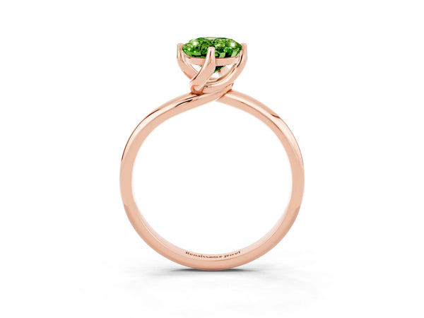 Rose gold Oval Cut Peridot Solitaire Engagement Ring with Four-Prong Setting and Classic Band