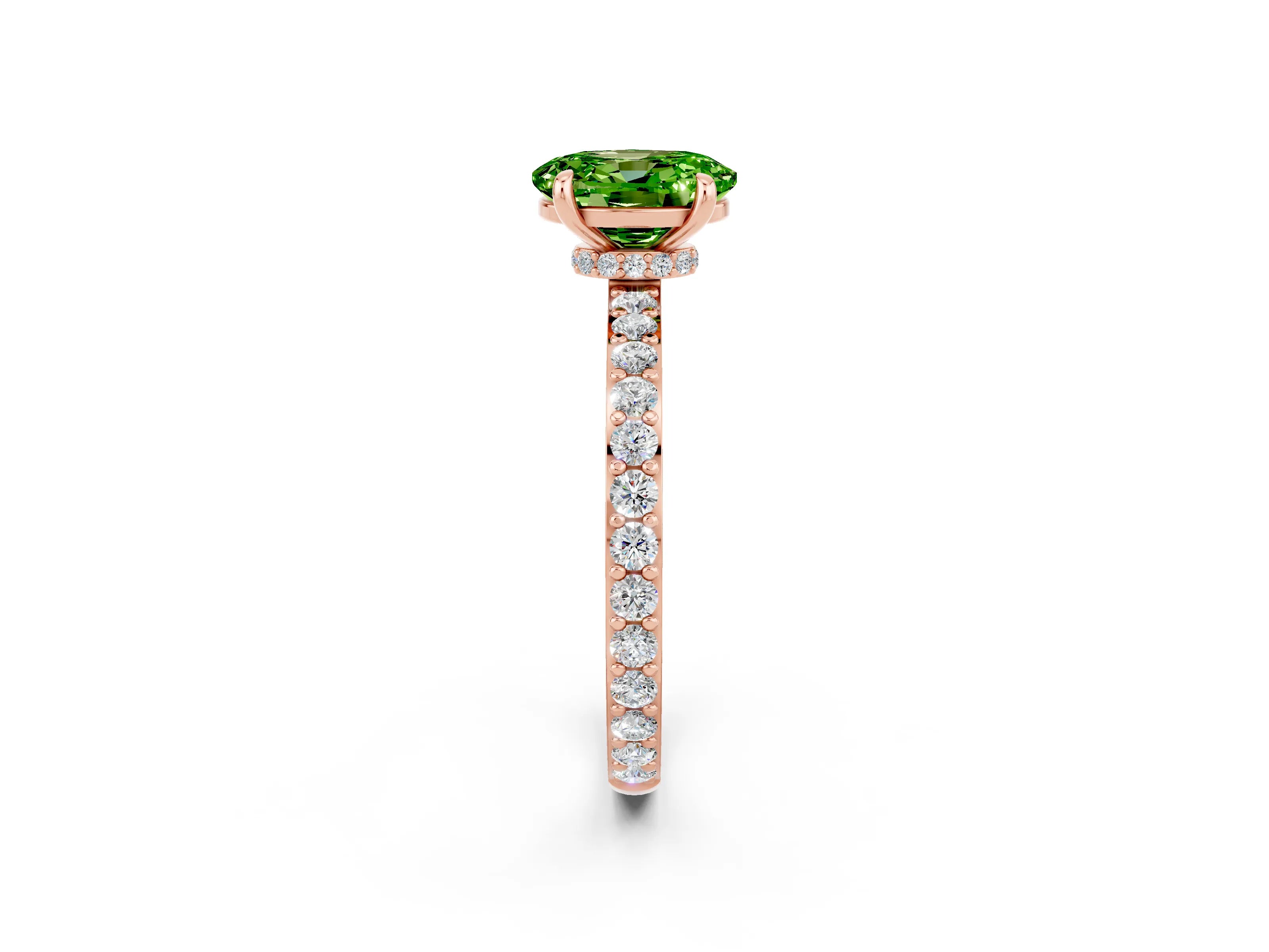 Rose gold Oval Cut Peridot Solitaire Engagement Ring with Pavé Band and Four-Prong Setting_2