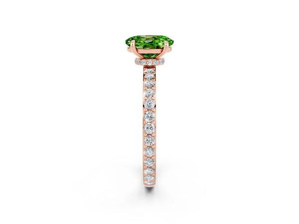 Rose gold Oval Cut Peridot Solitaire Engagement Ring with Pavé Band and Four-Prong Setting