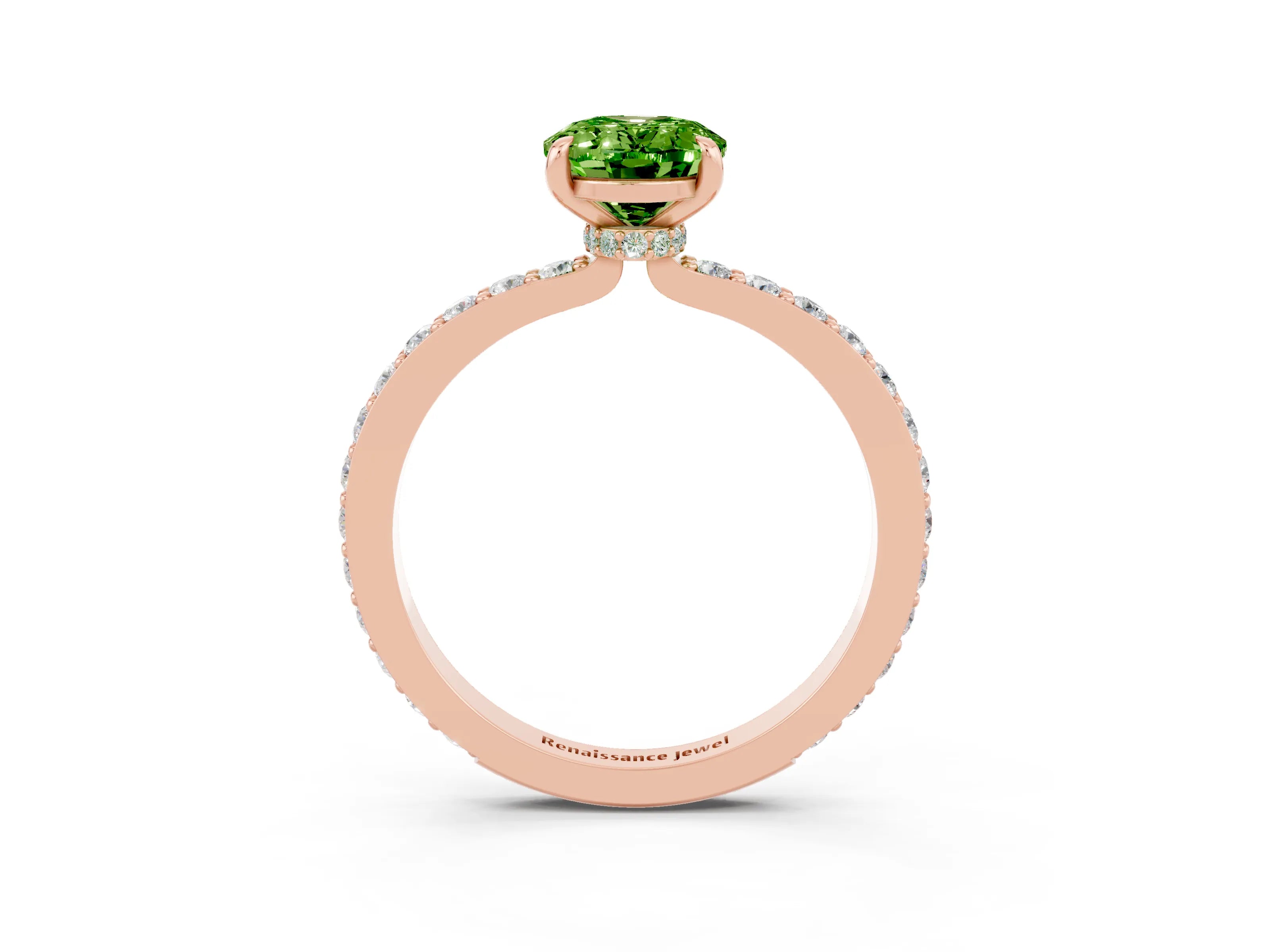 Rose gold Oval Cut Peridot Solitaire Engagement Ring with Pavé Band and Four-Prong Setting_3