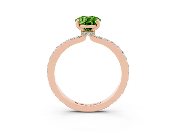 Rose gold Oval Cut Peridot Solitaire Engagement Ring with Pavé Band and Four-Prong Setting