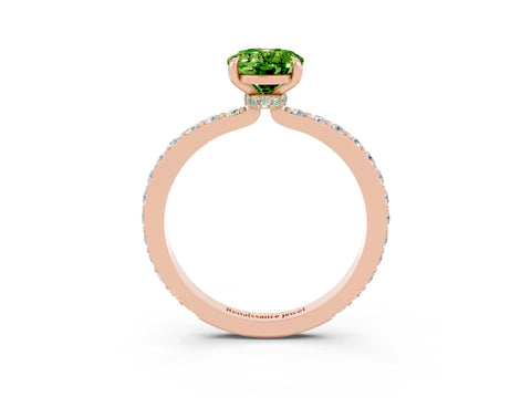 Rose gold Oval Cut Peridot Solitaire Engagement Ring with Pavé Band and Four-Prong Setting_3