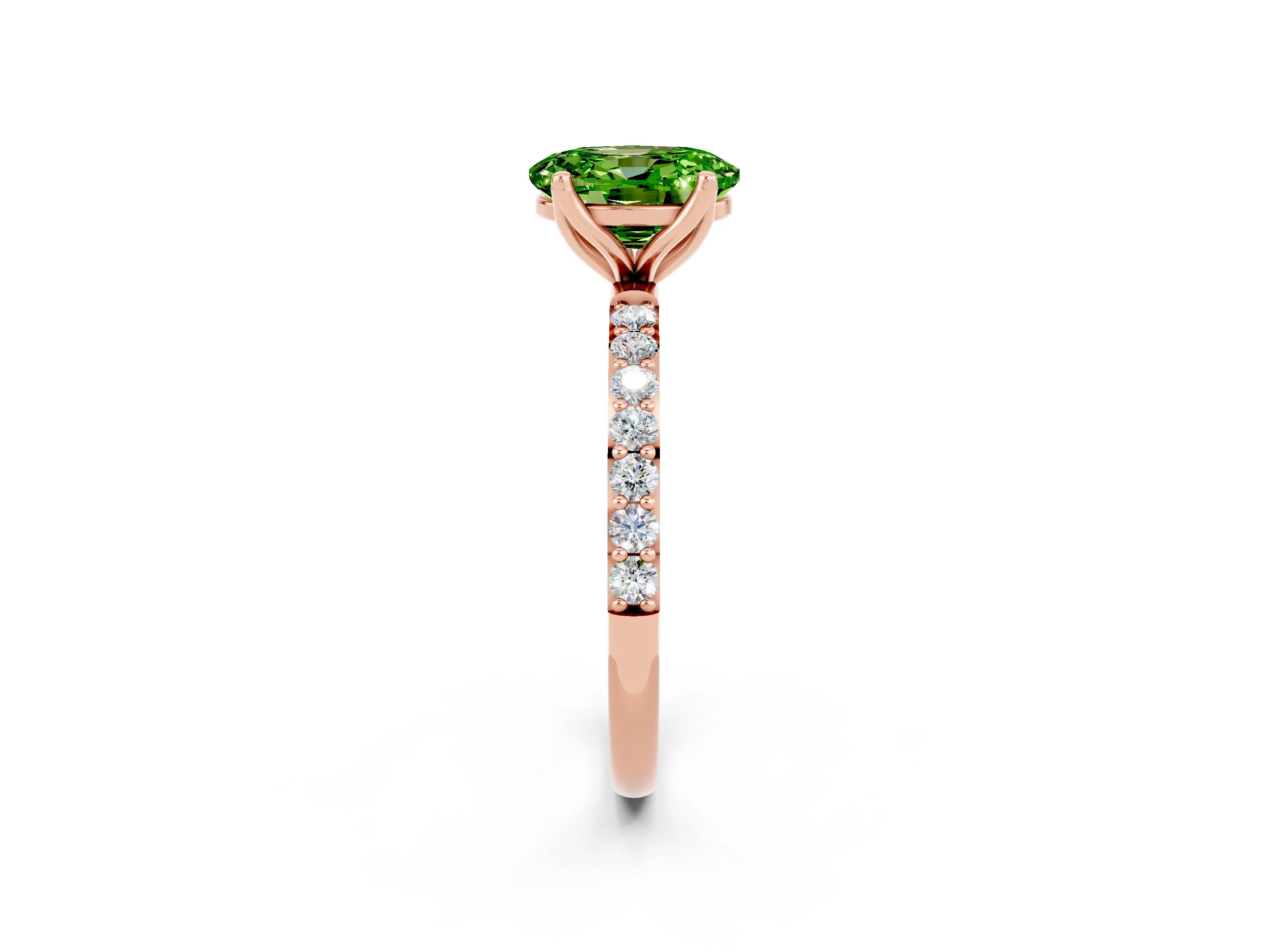 Rose gold Oval Cut Peridot Solitaire Engagement Ring with Pavé Band and Prong Setting_2
