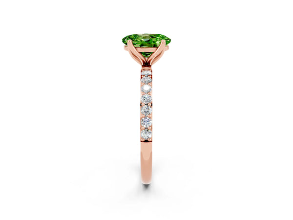 Rose gold Oval Cut Peridot Solitaire Engagement Ring with Round  Pavé Band and Prong Setting