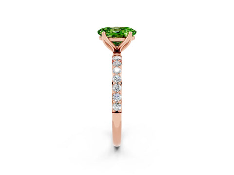Rose gold Oval Cut Peridot Solitaire Engagement Ring with Pavé Band and Prong Setting_2
