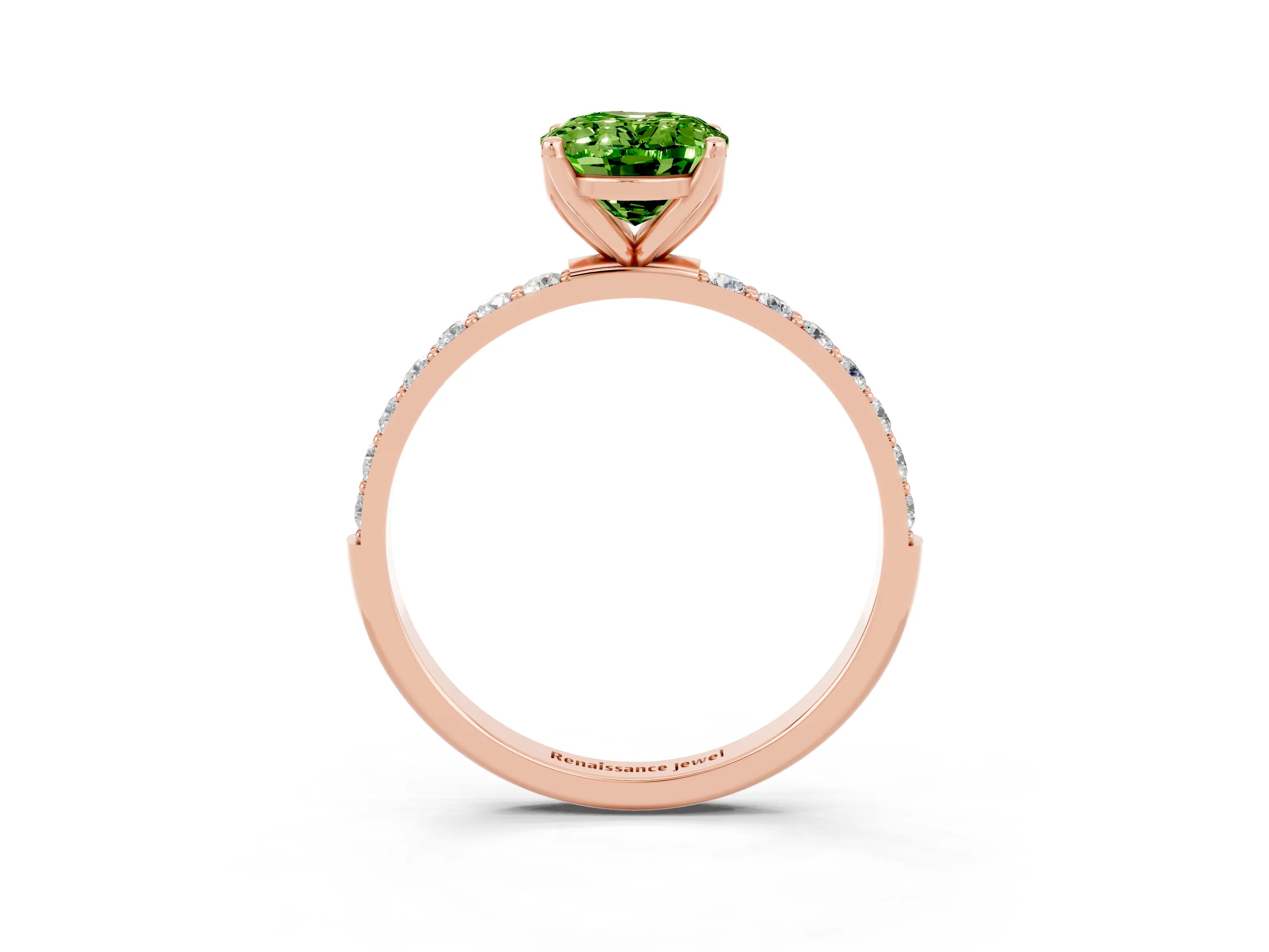 Rose gold Oval Cut Peridot Solitaire Engagement Ring with Pavé Band and Prong Setting_3