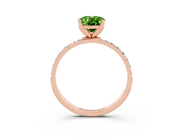 Rose gold Oval Cut Peridot Solitaire Engagement Ring with Round  Pavé Band and Prong Setting