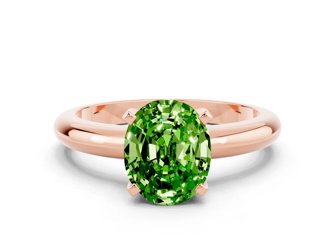 Rose gold Oval Cut Peridot Solitaire Engagement Ring with Round Band and Four-Prong Setting