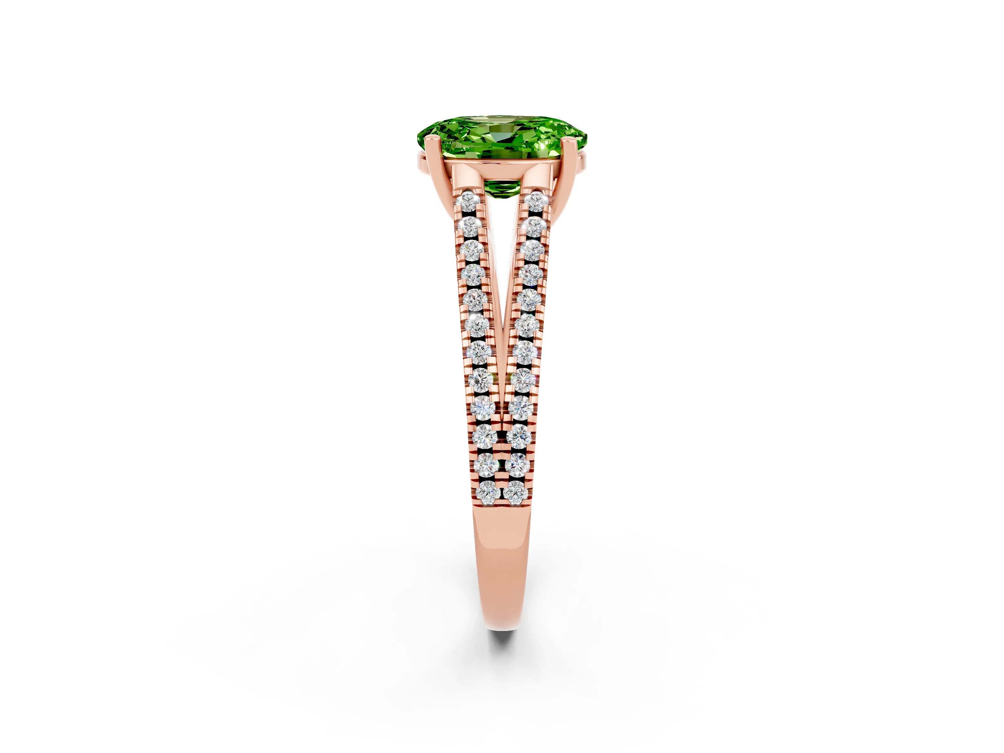 Rose gold Oval Cut Peridot Solitaire Engagement Ring with Split Shank Pavé Band_2