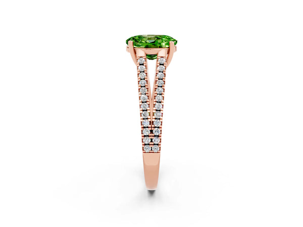 Rose gold Oval Cut Peridot Solitaire Engagement Ring with Split Shank Pavé Band