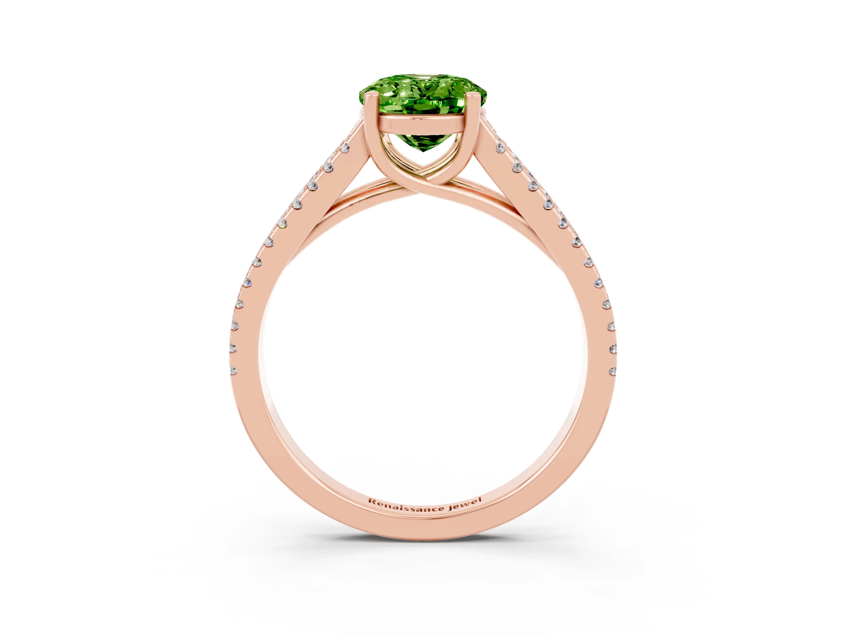 Rose gold Oval Cut Peridot Solitaire Engagement Ring with Split Shank Pavé Band_3