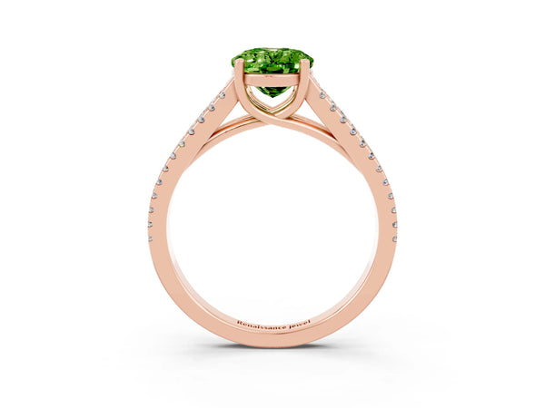 Rose gold Oval Cut Peridot Solitaire Engagement Ring with Split Shank Pavé Band