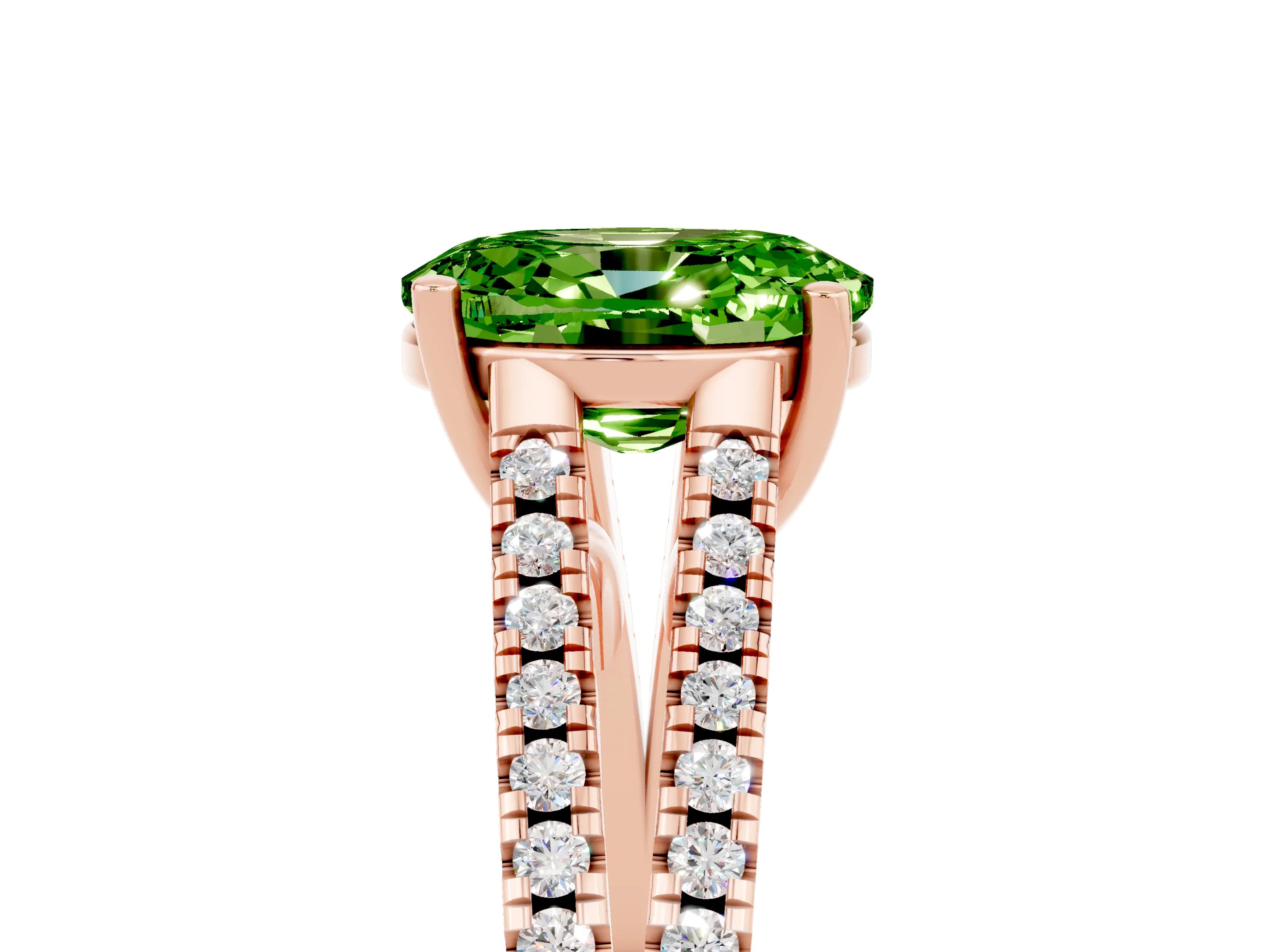 Rose gold Oval Cut Peridot Solitaire Engagement Ring with Split Shank Pavé Band_5