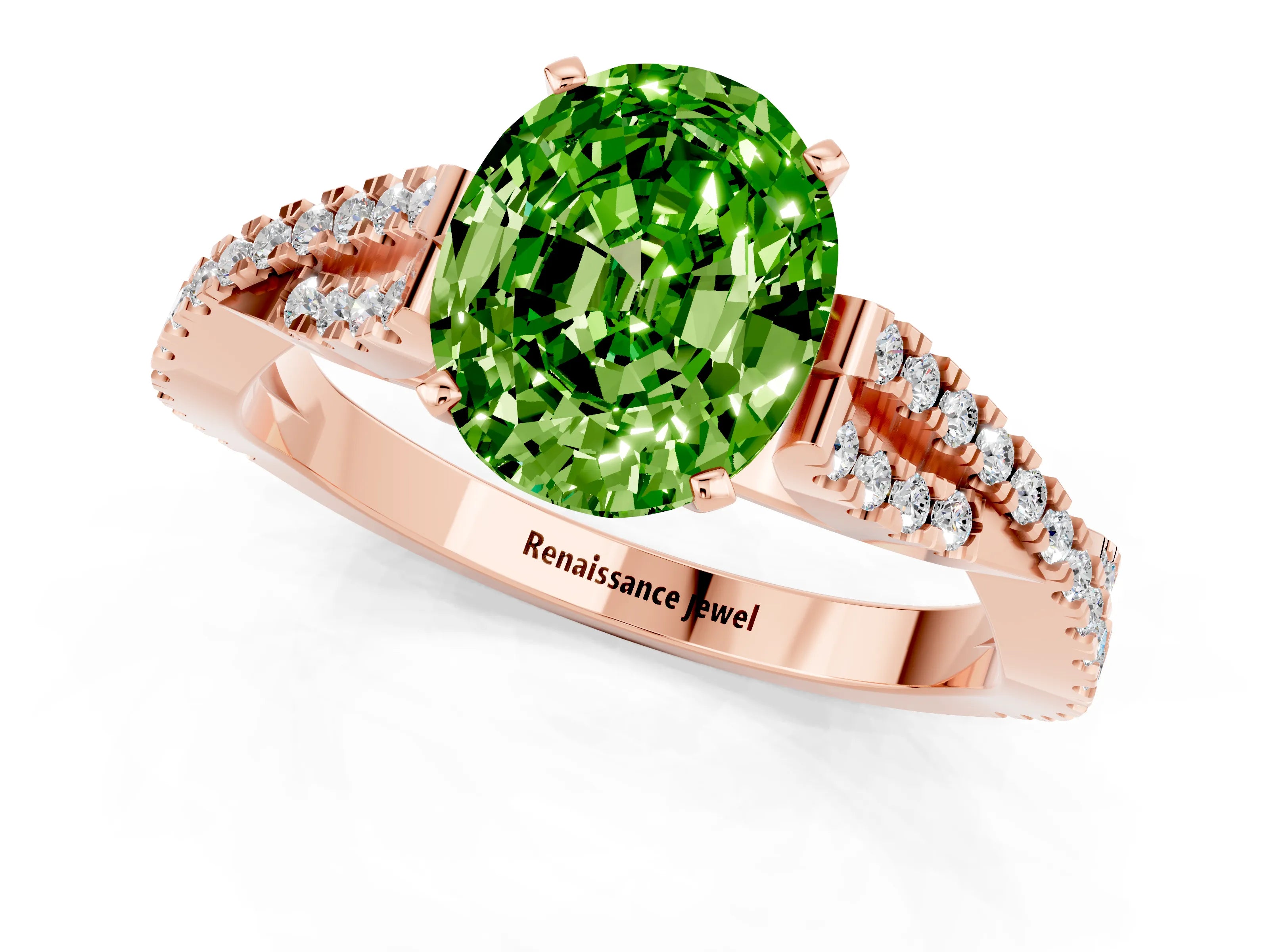 Rose gold Oval Cut Peridot Solitaire Engagement Ring with Twisted Pavé Band and Four-Prong Setting_1