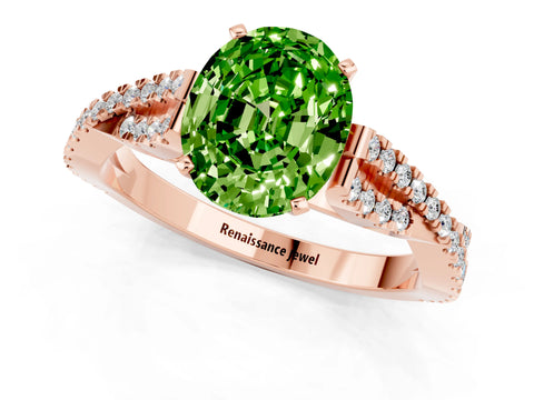 Rose gold Oval Cut Peridot Solitaire Engagement Ring with Twisted Pavé Band and Four-Prong Setting_1