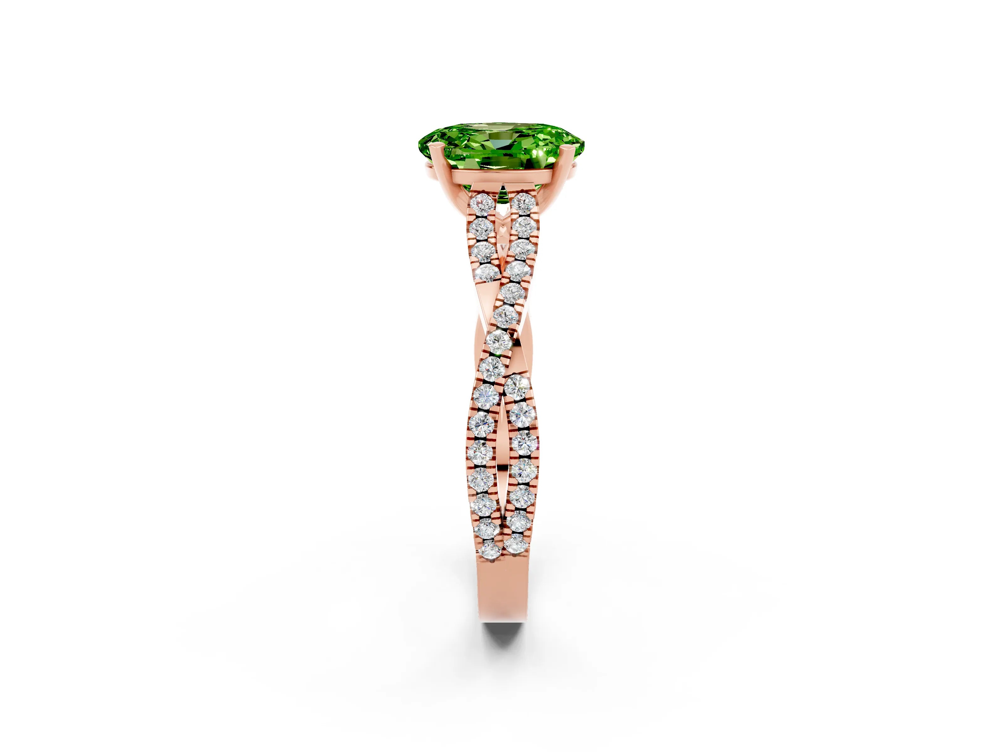 Rose gold Oval Cut Peridot Solitaire Engagement Ring with Twisted Pavé Band and Four-Prong Setting_2