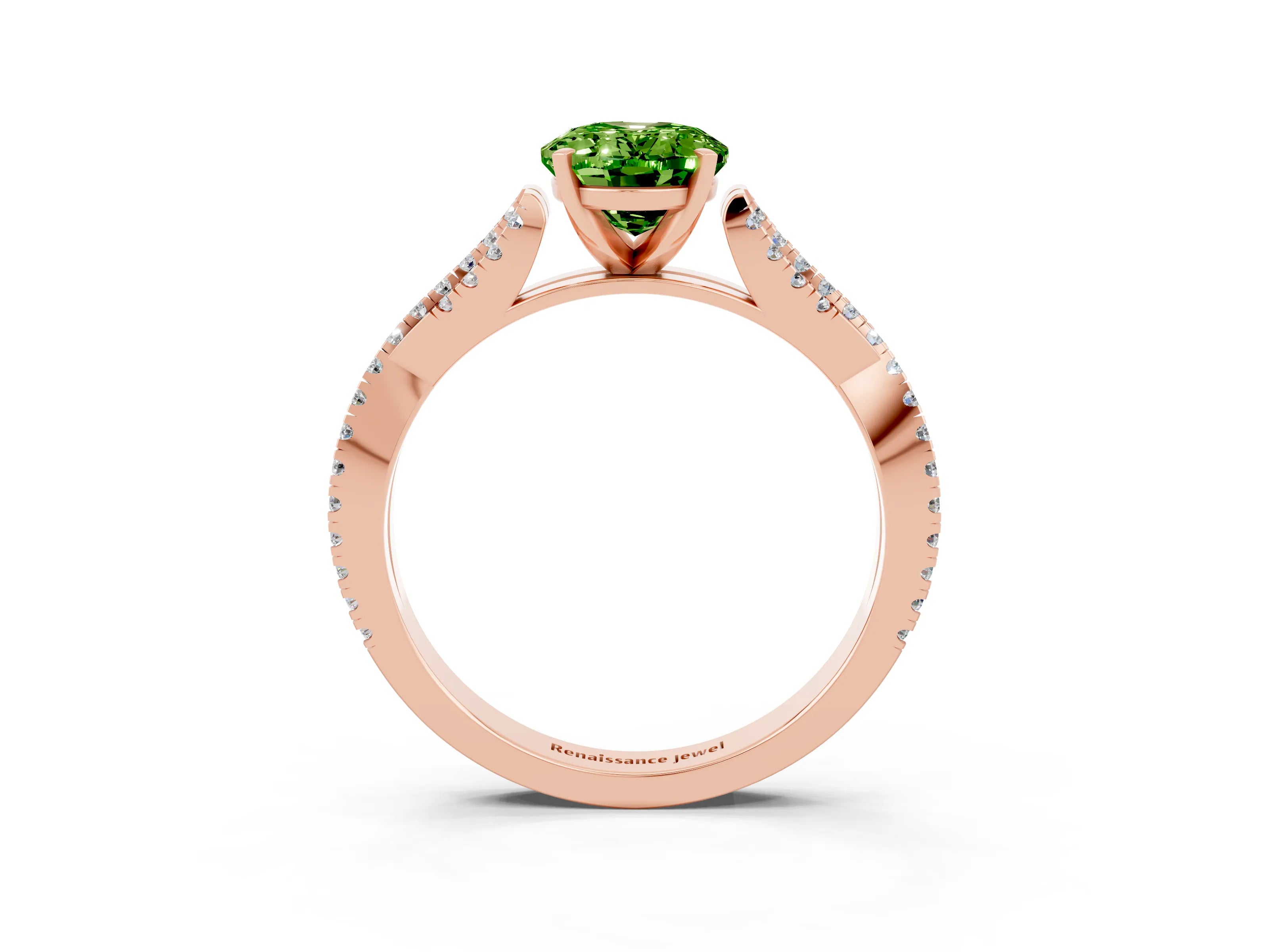 Rose gold Oval Cut Peridot Solitaire Engagement Ring with Twisted Pavé Band and Four-Prong Setting_3
