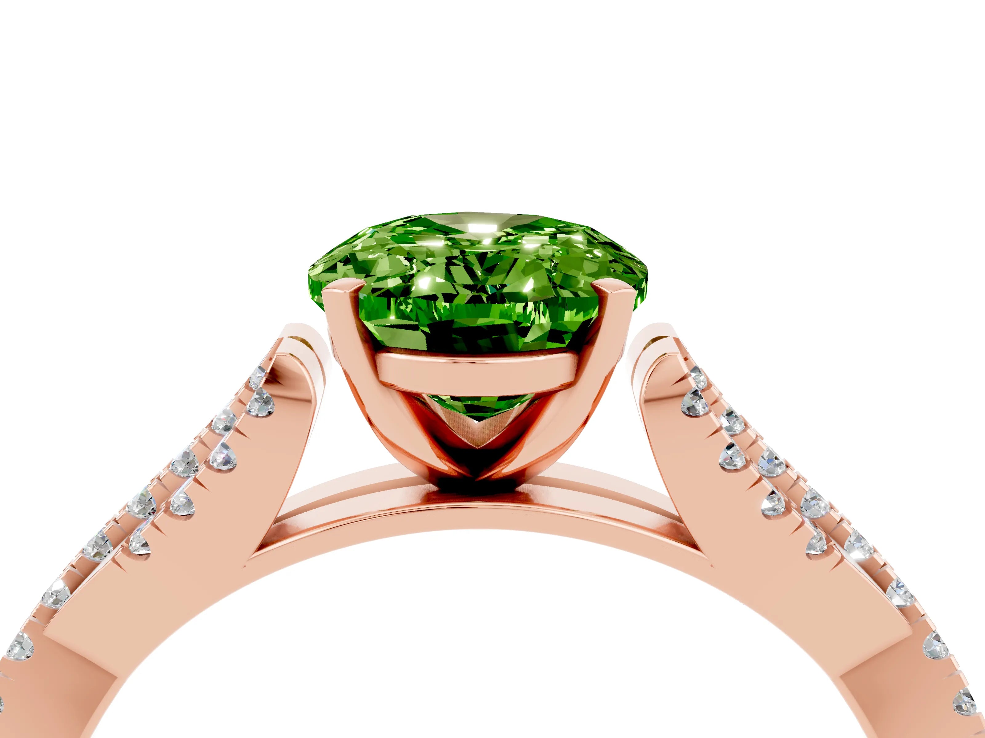 Rose gold Oval Cut Peridot Solitaire Engagement Ring with Twisted Pavé Band and Four-Prong Setting_4