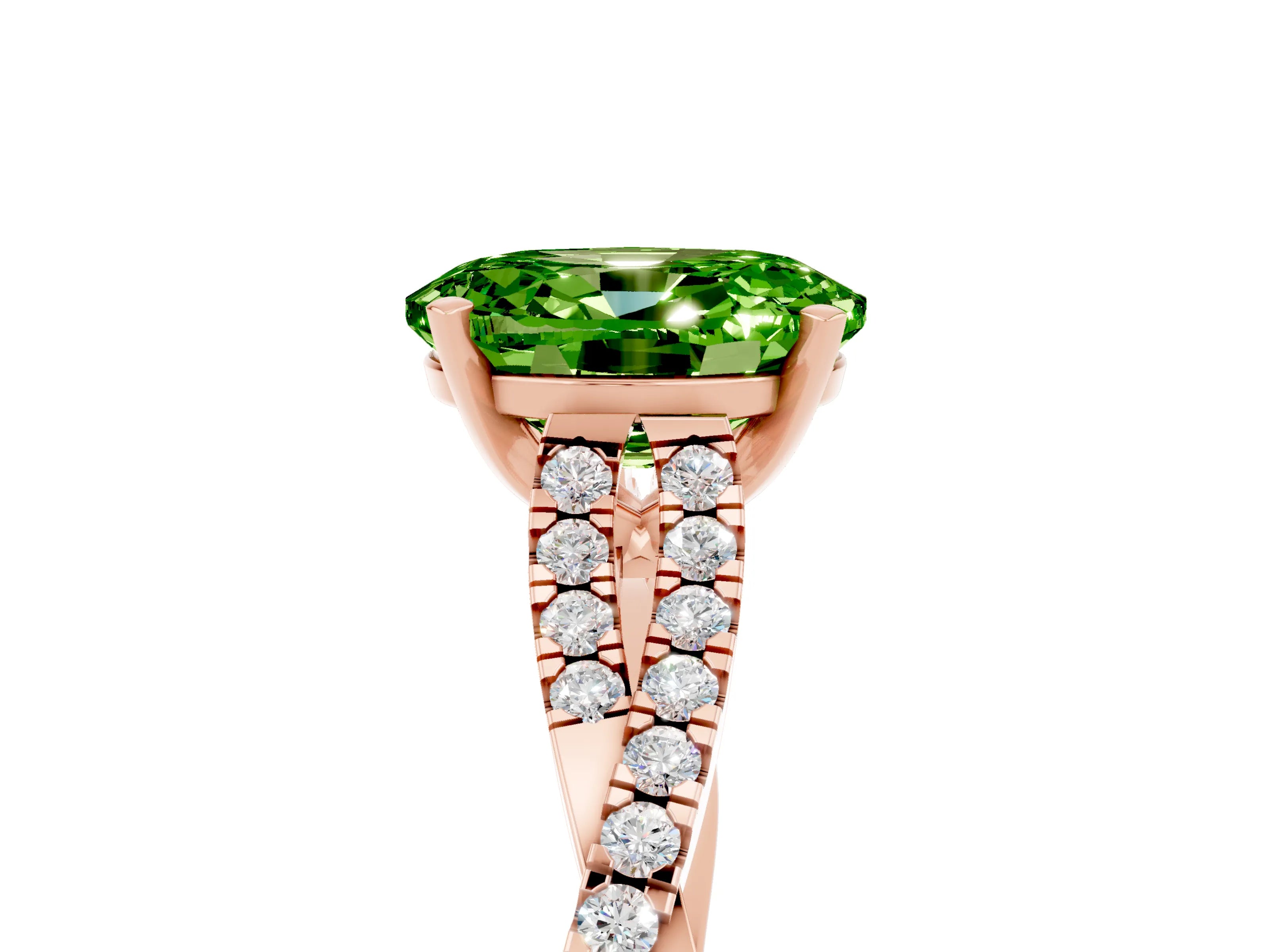 Rose gold Oval Cut Peridot Solitaire Engagement Ring with Twisted Pavé Band and Four-Prong Setting_5
