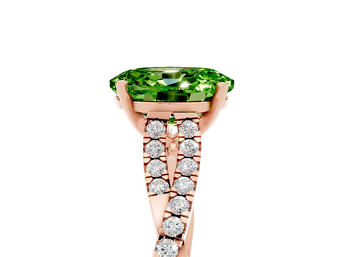 Rose gold Oval Cut Peridot Solitaire Engagement Ring with Twisted Pavé Band and Four-Prong Setting_5