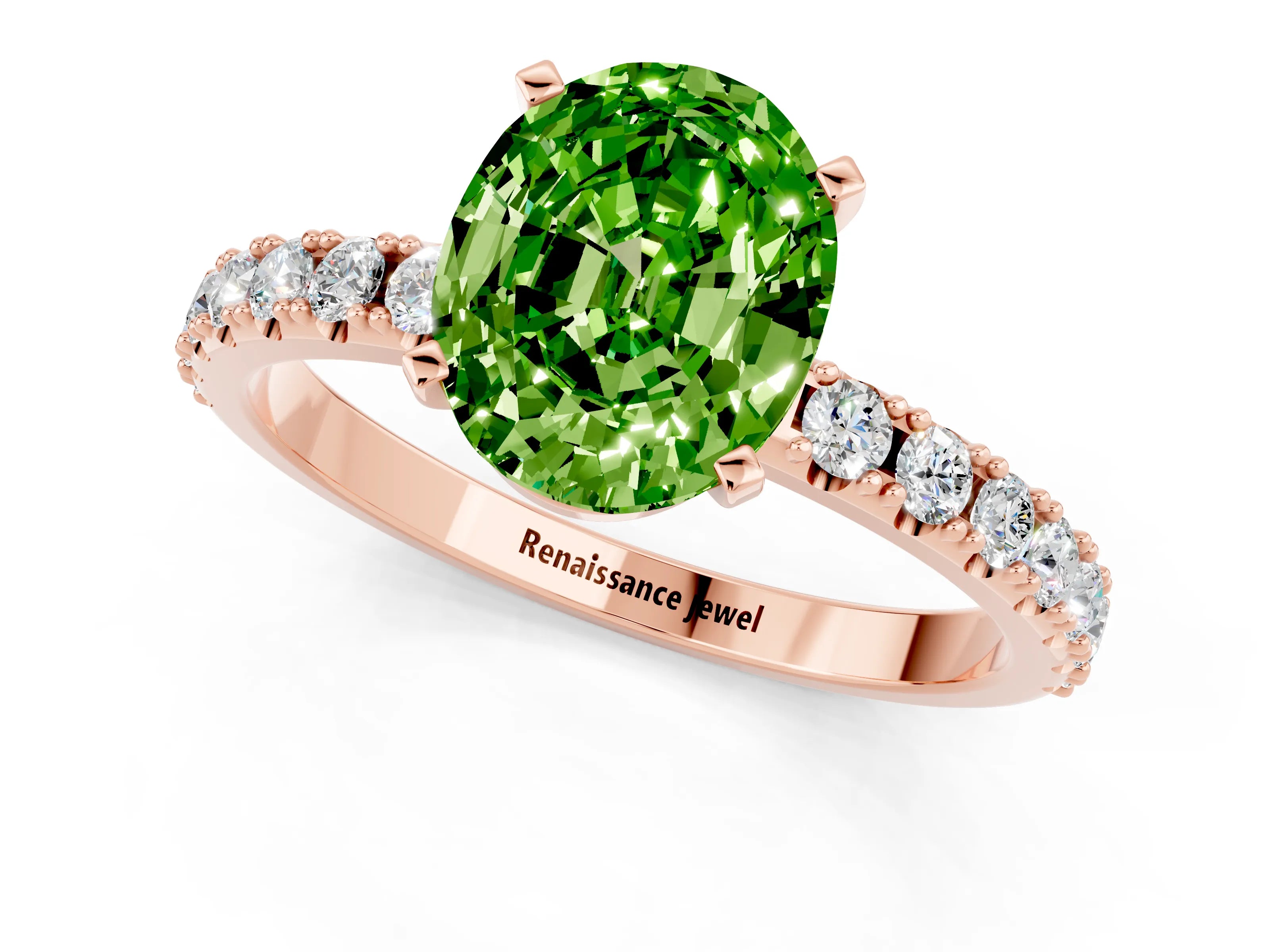 Rose gold Oval Cut Peridot Solitaire Pavé Band with Four-Prong Setting_1