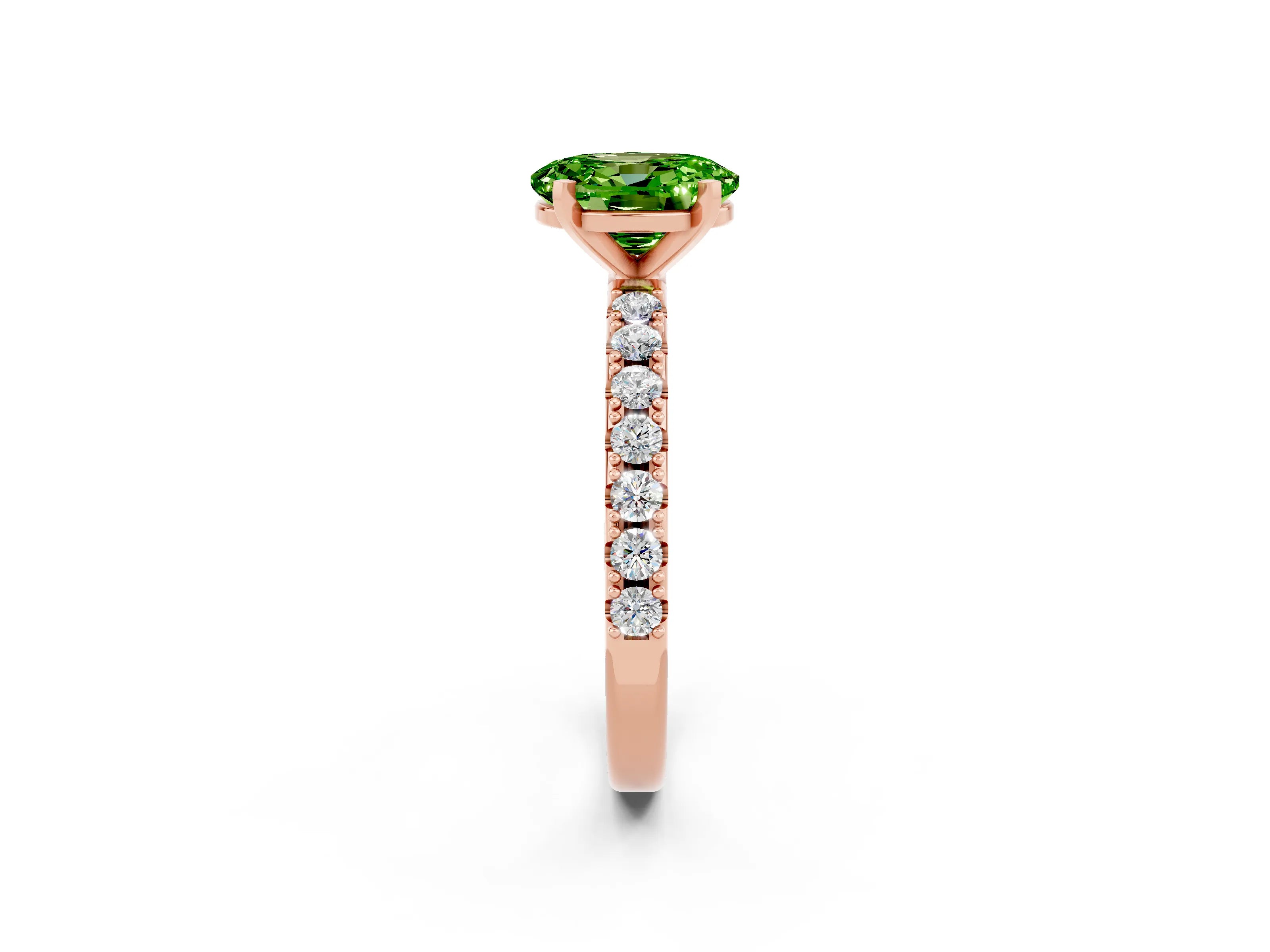 Rose gold Oval Cut Peridot Solitaire Pavé Band with Four-Prong Setting_2