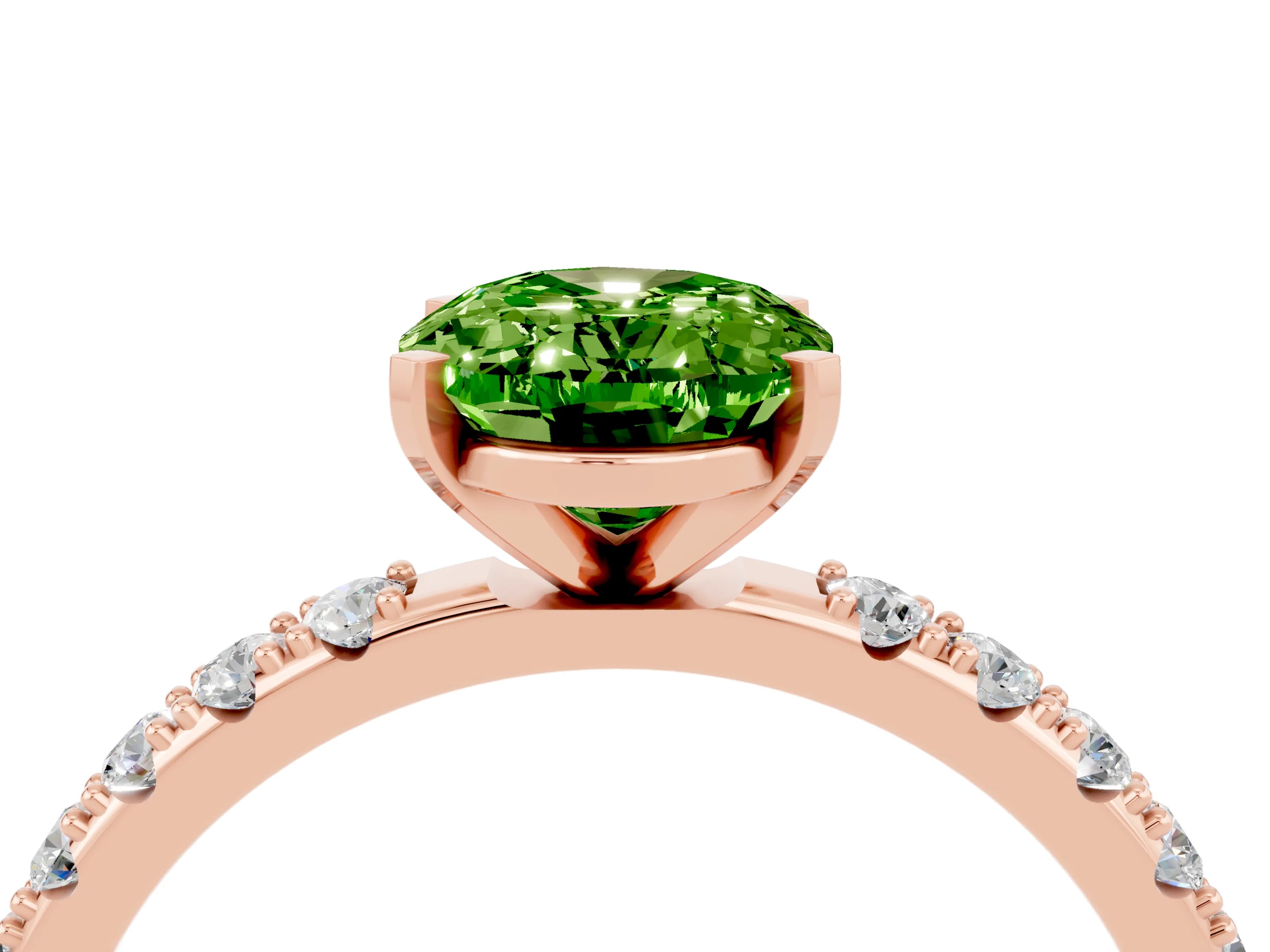 Rose gold Oval Cut Peridot Solitaire Pavé Band with Four-Prong Setting_4
