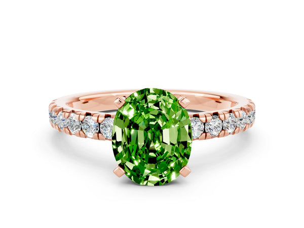 Rose gold Oval Cut Peridot Solitaire Pavé Engagement Ring with Round Band and Prong Setting